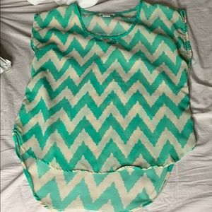 Women’s teal and beige shirt